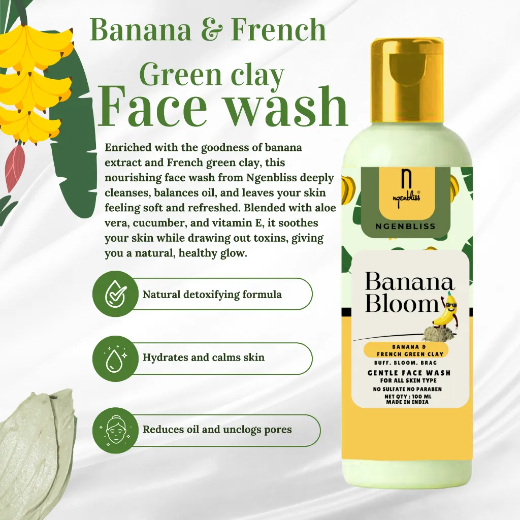 Banana & French Green Clay Face Wash 100ml - Vegan & Toxin-Free - Ngenbliss