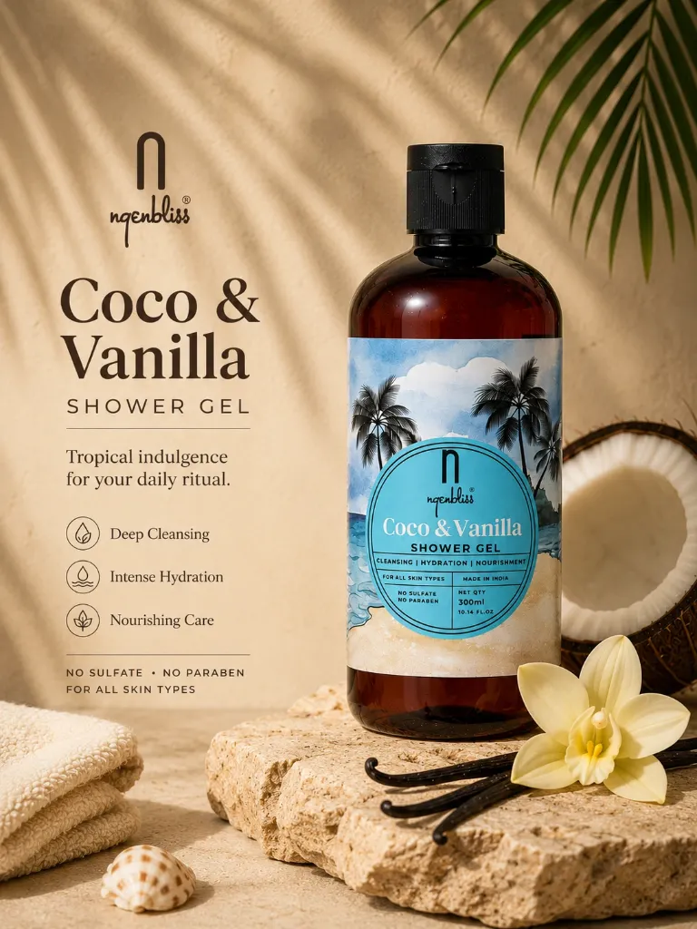 Ngenbliss Coco & Vanilla Shower Gel | Coconut Oil & Vanilla Extract | Sulphate-Free, Paraben-Free | Vegan & Cruelty-Free Body Wash | 300ml